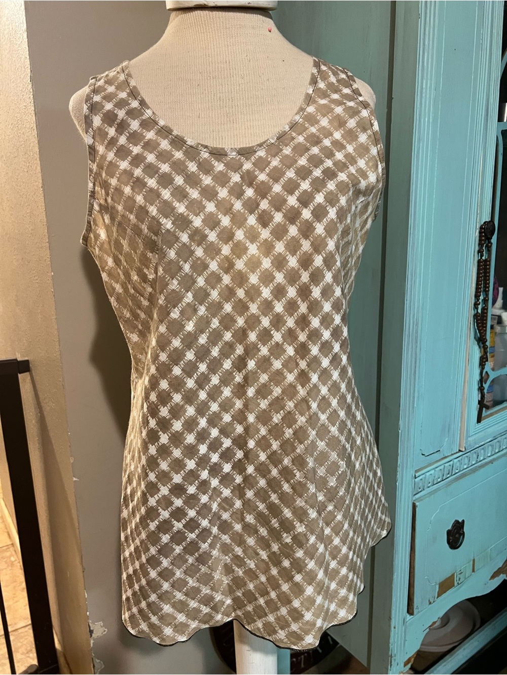 Ethos Paris 100% Certified Organic Cotton Sleeveless  Geometric Shirt Sz Large